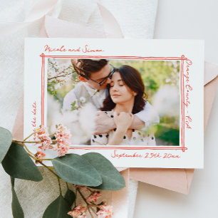 Sketched frame Whimsical Hand Drawn Photo Wedding  Save The Date