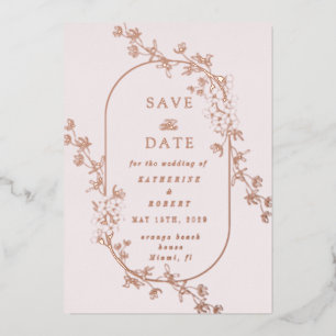 Sketched Modern Floral Wedding Foil Invitation