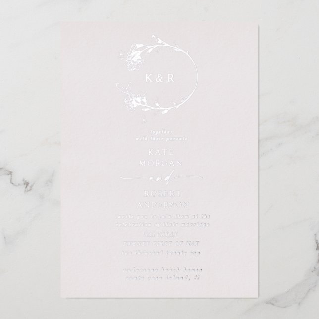 Sketched Modern Floral Wedding Foil Invitation (Front)