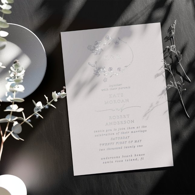 Sketched Modern Floral Wedding Foil Invitation (Creator Uploaded)
