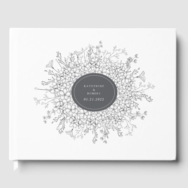 Sketched Modern Floral Wedding Guest Book (Front)