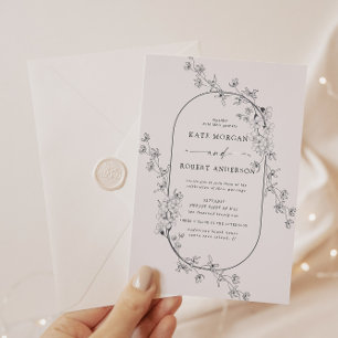 Sketched Modern Floral Wedding Invitation