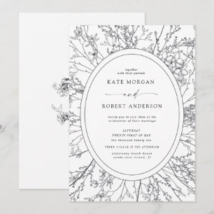 sketched modern floral wedding invitation
