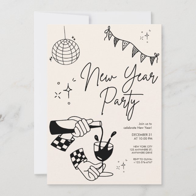 Sketched New Years Eve Party Invitation (Front)