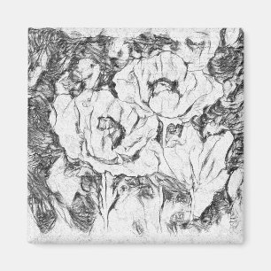 Sketched pen hand drawn poppies flowers floral whi magnet
