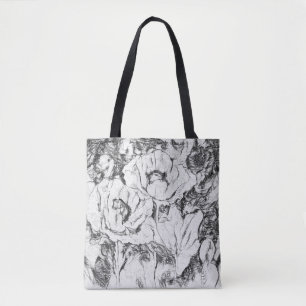 Sketched pen hand drawn poppies flowers floral whi tote bag