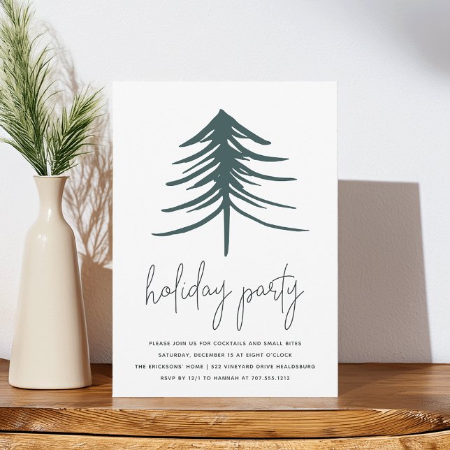 Sketched Pine | Modern Holiday Party Invitation (Creator Uploaded)