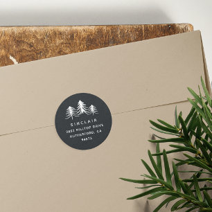 Sketched Pines Holiday Return Address Classic Round Sticker