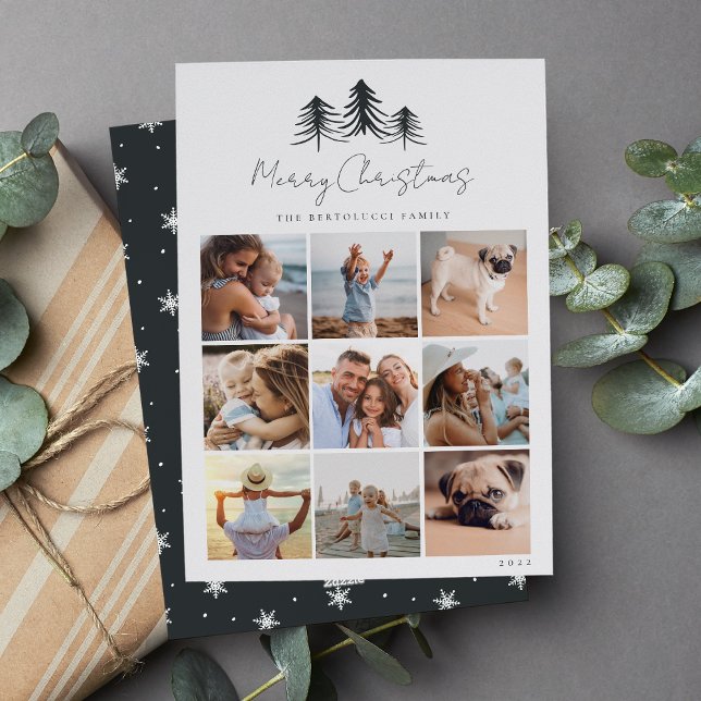 Sketched Pines Photo Collage Holiday Card (Creator Uploaded)