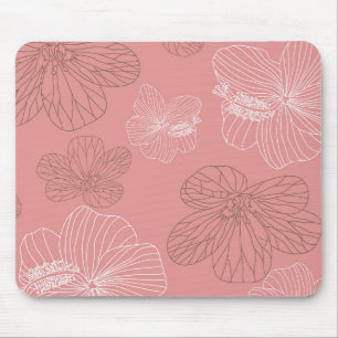 Sketched Pink Floral Mouse Pad
