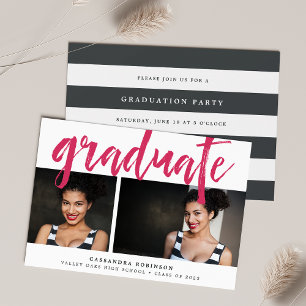 Sketched Pink   Photo Graduation Party Invitation