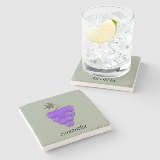 Sketched Purple Grapes Stone Coaster (Side)