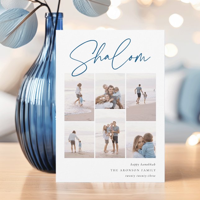 Sketched Shalom 6 Photo Collage Hanukkah Holiday Card (Creator Uploaded)