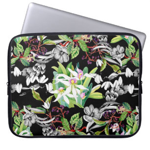 Sketched snowdrops and blooming orchids flowers se laptop sleeve