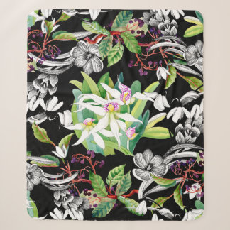 Sketched snowdrops and blooming orchids flowers se sherpa blanket