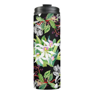 Sketched snowdrops and blooming orchids flowers se thermal tumbler