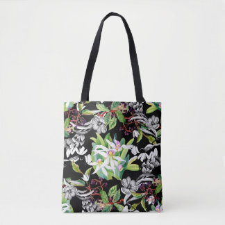 Sketched snowdrops and blooming orchids flowers se tote bag