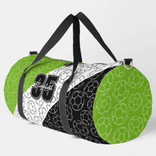 sketched soccer balls line art green white black duffle bag
