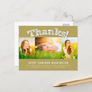 Sketched Thanks Multi 3 Photo Graduation Thank You Postcard