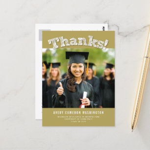 Sketched Thanks Photo Modern Graduation Thank You Postcard