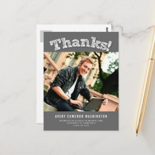 Sketched Thanks Photo Modern Graduation Thank You Postcard
