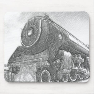 Sketched Train Engine Mouse Pad
