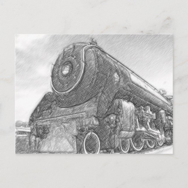 Sketched Train Engine Postcard (Front)