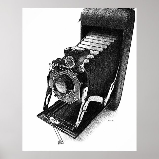Sketched Vintage Camera Art Print (Front)