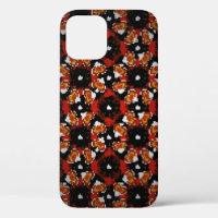 Sketched vintage flower design in red, brown and