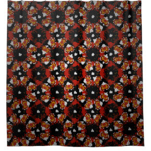 Sketched vintage flower design in red, brown and shower curtain