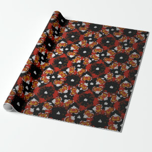 Sketched vintage flower design in red, brown and wrapping paper