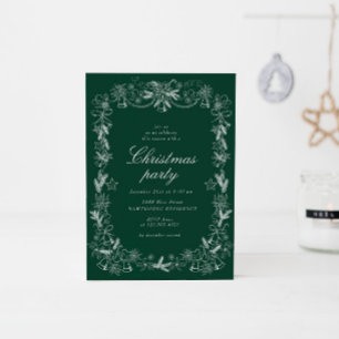 Sketched Vintage Green Christmas Party Invitation