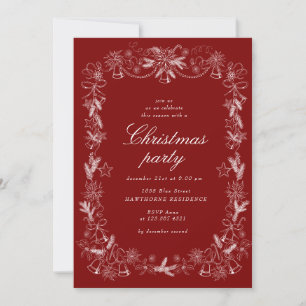 Sketched Vintage Red Christmas Party Invitation