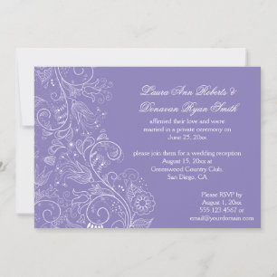 Sketched White Swirls Flowers Lavender Wedding Invitation