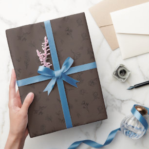 Sketched Wildflowers on Dark Brown Wrapping Paper