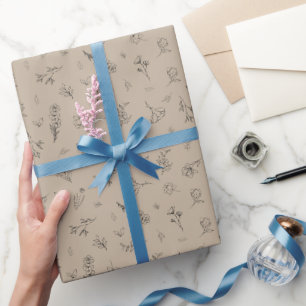 Sketched Wildflowers on Light Brown Wrapping Paper