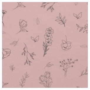 Sketched Wildflowers on Pastel Red Fabric