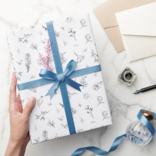 Sketched Wildflowers on White Wrapping Paper