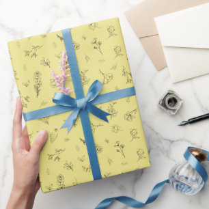 Sketched Wildflowers on Yellow Wrapping Paper