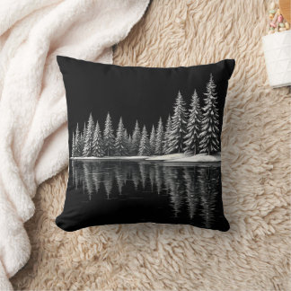 Sketched Winter Lake Throw Pillow