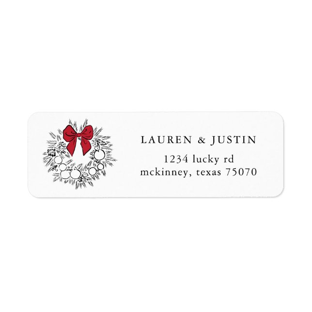 Sketched Wreath Red Bow Return Address Label (Front)