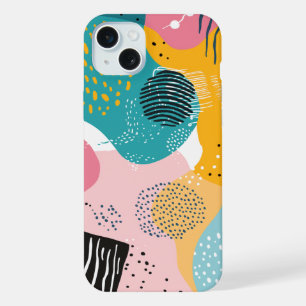 Sketches and doodles on colourful shapes iPhone 15 plus case