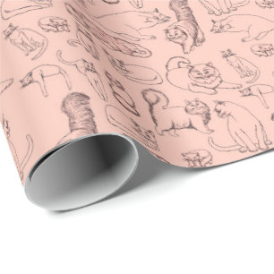 Sketches of Cats Pink Wrapping Paper