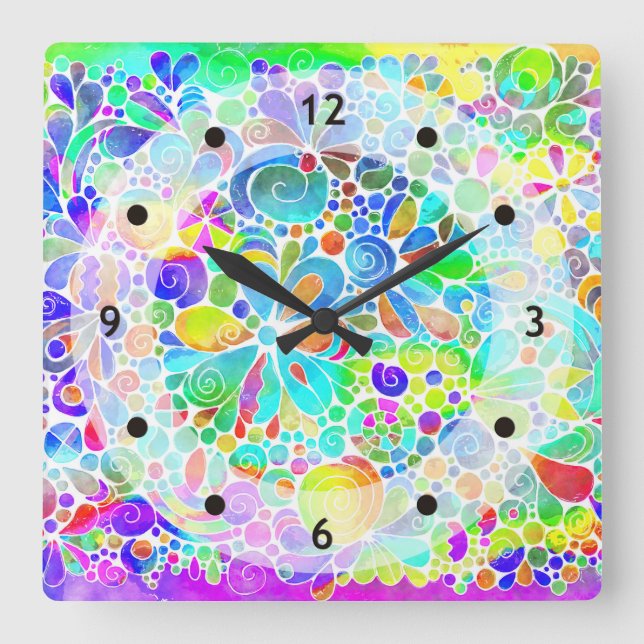 Sketching Fantasy Art - Abstract Flowers 2 Square Wall Clock (Front)