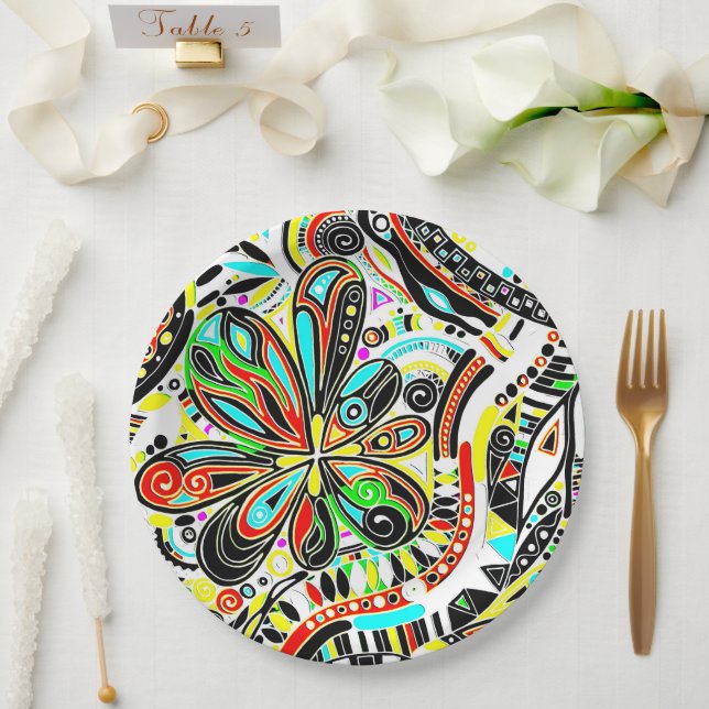 Sketching Fantasy Art - Abstract Flowers 3 Paper Plate (Wedding)