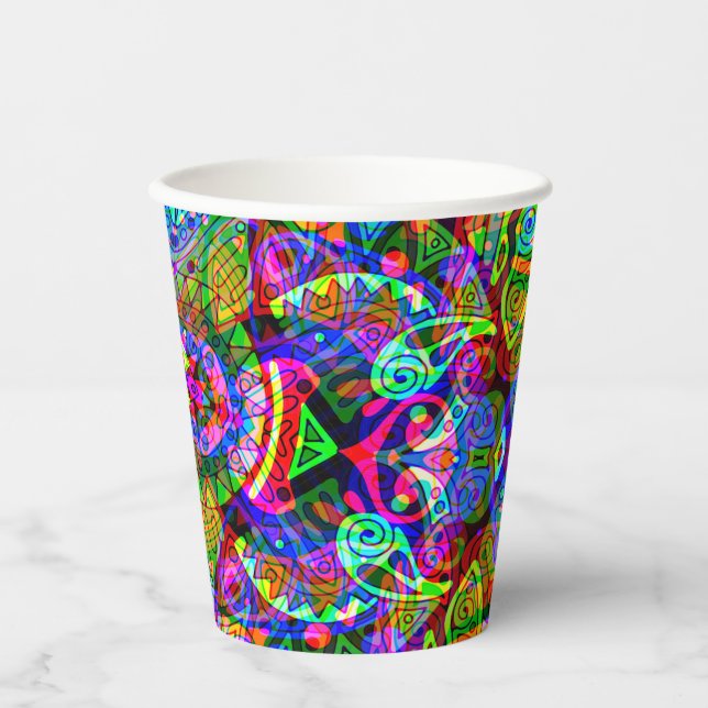 Sketching Fantasy Art - Abstract Neon Shift 3 Paper Cups (Front)