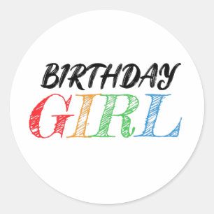 sketchy and colorful birthday girl classic round sticker