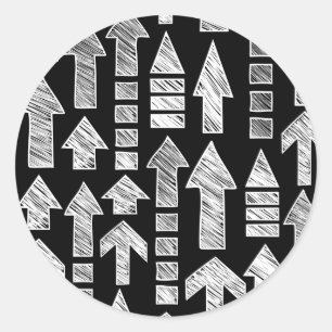Sketchy arrows black and white classic round sticker