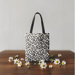 Sketchy Black Doodle Pattern on Beige Tote Bag