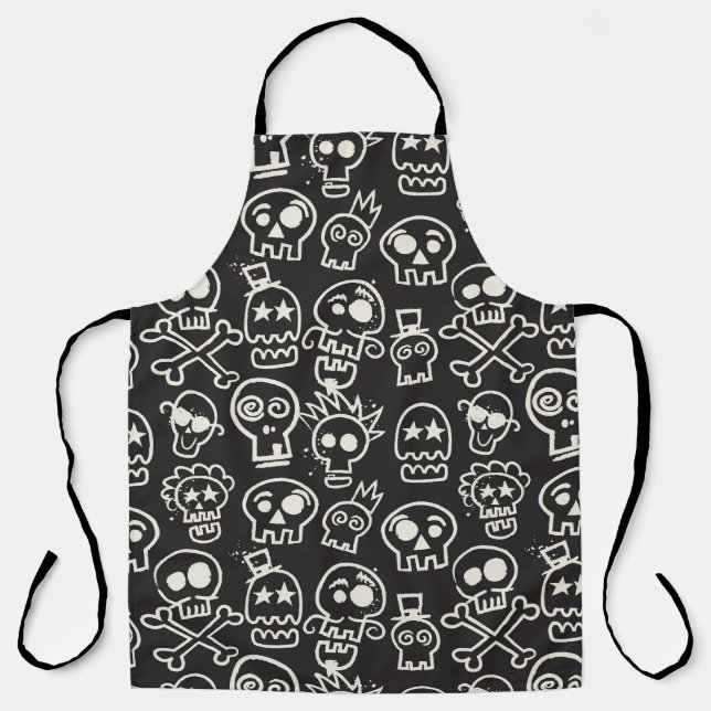 Sketchy Black Skull Seamless Wallpaper Apron (Front)